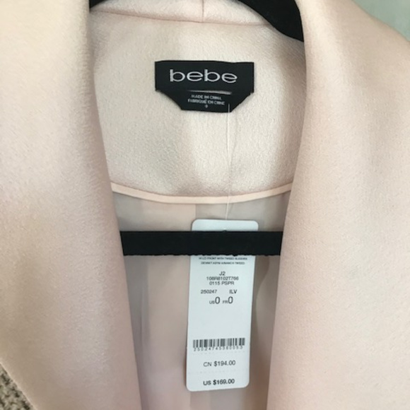 NWT Bebe Hi Lo Front With Tweed Sleeves Jacket - Picture 3 of 6